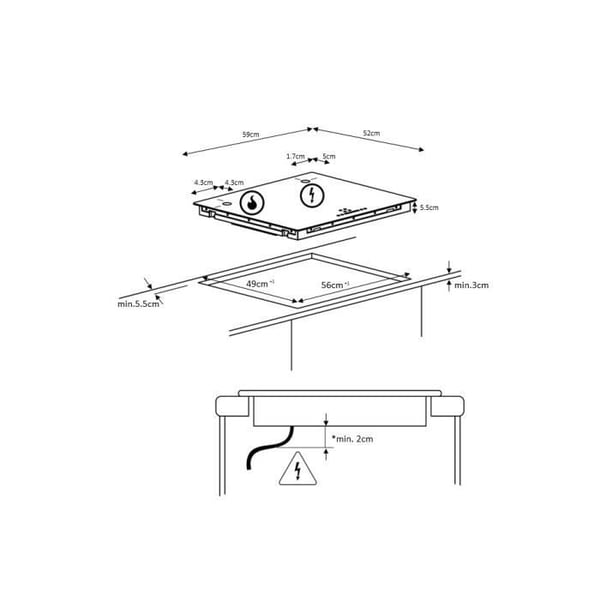 CONTINENTAL EDISON 6200W induktionskogeplade med 3 blus - 3 timere - 3 boostere - sort