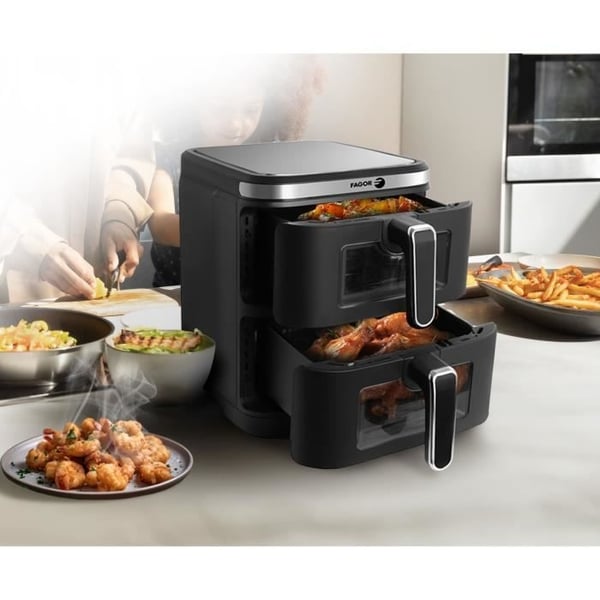 FAGOR Oliefri Frituregryde - Airfryer FGD11 - Kapacitet 11L - Dobbelt 5,5L tanke - 12 Madlavningsprogrammer - 2800W