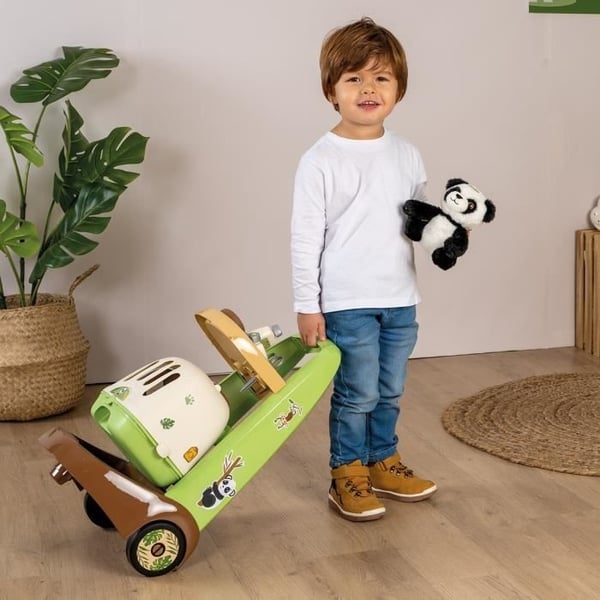 Smoby - Dyrevogn til Zoo - Panda Plys - Mange tilbehør inkluderet - 2 i 1 produkt: Transportbur - Fremstilling