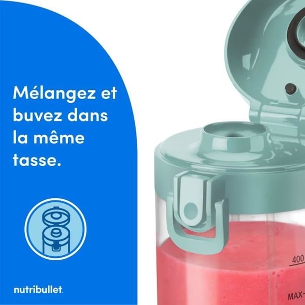 Bærbar blender - NUTRIBULLET - NBP003LBL - 70W - 0,475L - Lyseblå - 1 flaske inkluderet