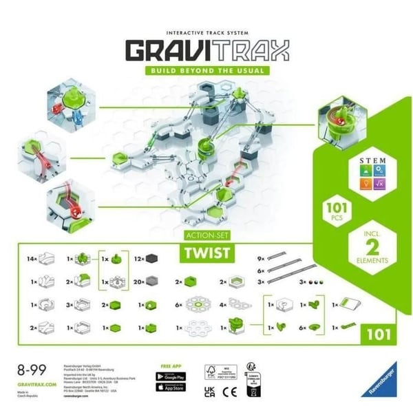 Gravitrax Starter Set Twist 101 brikker, Marmorkuglebane, Kreativt Byggespil, Fra 8 år, 22576, Ravensburger