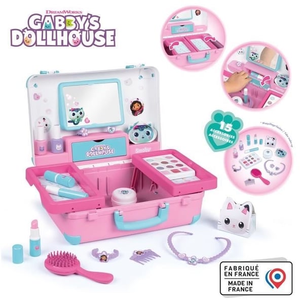 Smoby - Gabby ja Taikatalo - Helppokäyttöinen kauneuslaukku - Mukana 13 tarviketta: kampaamo, kynnet, meikki -