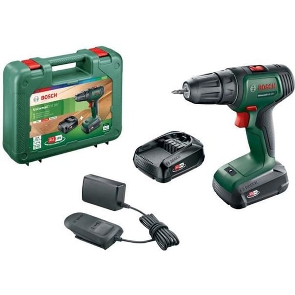 Bosch Akku-boremaskine - UniversalDrill 18 (Leveres med 2 x 18V-1,5Ah batterier + oplader + bæretaske)