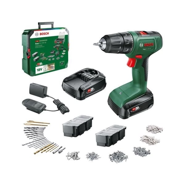 Bosch EasyDrill 18V 40 bore-/skruemaskine + 2 x 18V 1,5Ah batterier + Systembox med 241 tilbehør + oplader AL1810CV 06039D8007