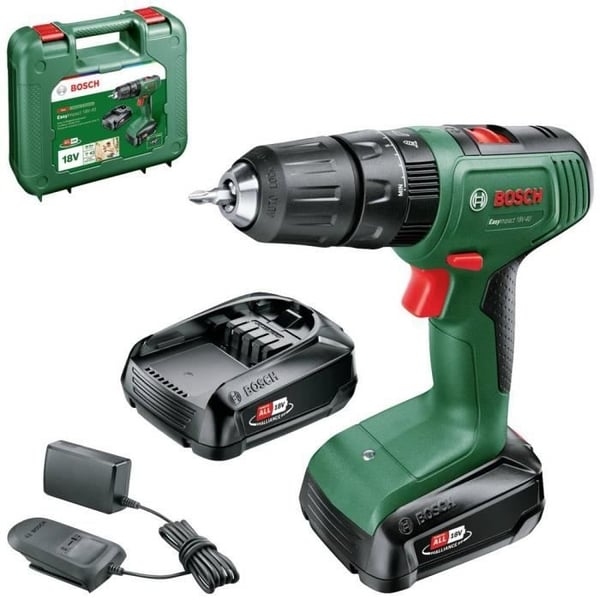 Bosch EasyImpact 18V40 slagboremaskine + (2x2,0Ah batteri) + AL18V-20 oplader i transportkuffert