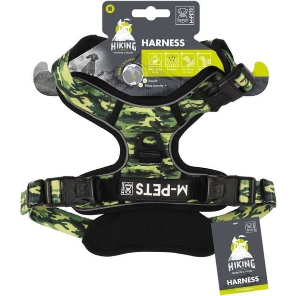 Sele - M PETS - HIKING - Camouflage M - Polstret stof - Sikkerhedsklips - Håndtag - For-/bagsnor