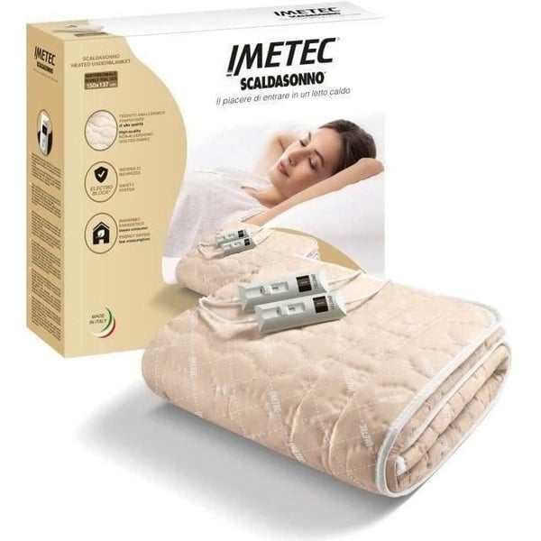 Varmetopmadras - Imetec - Sengvarmer til dobbeltseng 150 x 137 cm - 2 betjeningselementer med 2 temperaturer - Vaskbar
