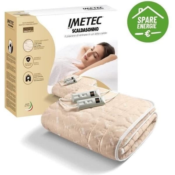 Varmetopmadras - Imetec - Sengvarmer til dobbeltseng 150 x 137 cm - 2 betjeningselementer med 2 temperaturer - Vaskbar