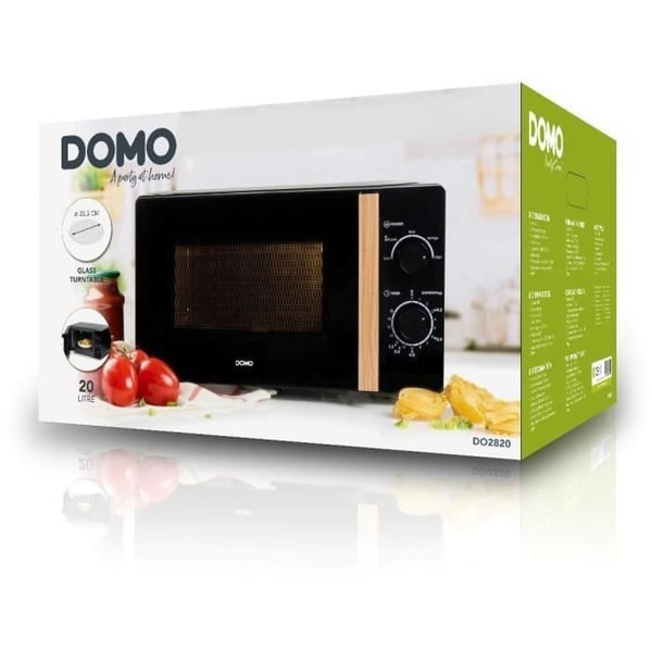 DOMO DO2820 Mikrobølgeovn - 20L - 700W - 35 min timer - Optøningsfunktion - L44 x D35,8 x H 25,8 cm - Sort træfinish