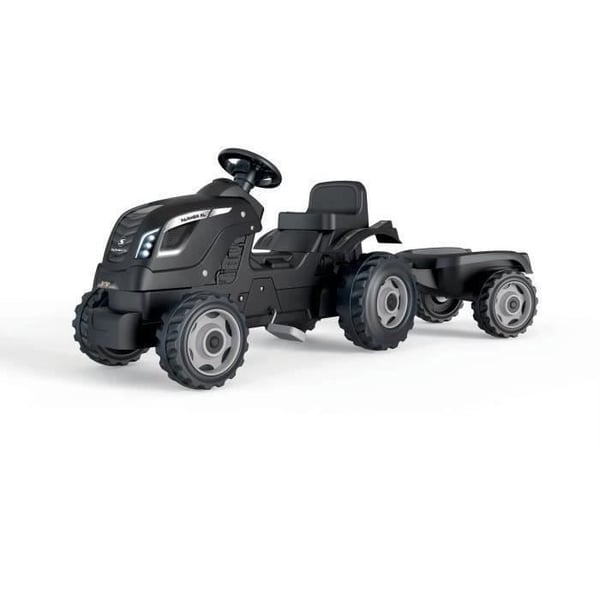 Farmer XL Pedaltraktor + Anhænger - SMOBY - Sort - 90% Genbrugsplast - Justerbart sæde - Motorhjelm, der kan åbnes - Rat med