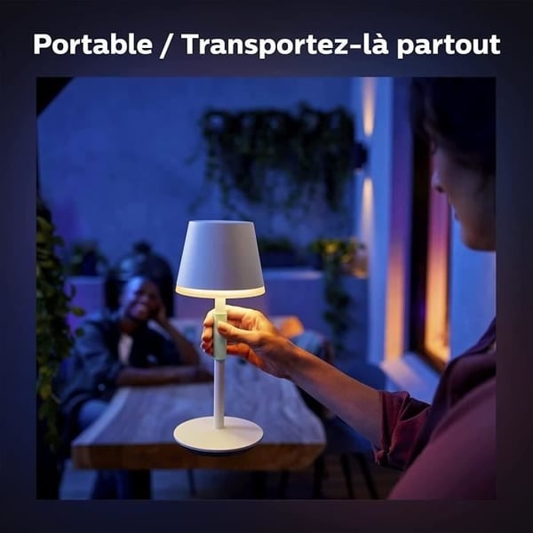 Philips White and Color Ambiance, Hue Belle bærbar bordlampe, Bluetooth-kompatibel, hvid