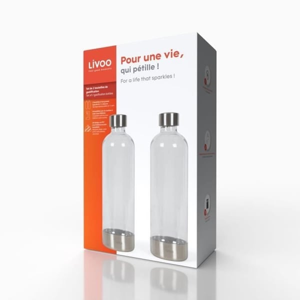 Sæt med 2 kulsyreflasker - LIVOO - DOM464AC1 - 2 x 1L - Kompatibel med LIVOO DOM464 - PET-flaske