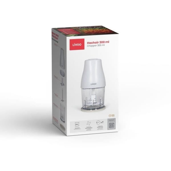Hakker - LIVOO - 300 ml - 400 W - 1 hastighed og turbofunktion - 2 knive i rustfrit stål - Hvid