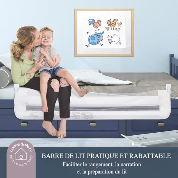 Dreambaby Nicole Sengehest - Passer til indbyggede og flade senge - 150 cm bred x 50 cm høj - Grå