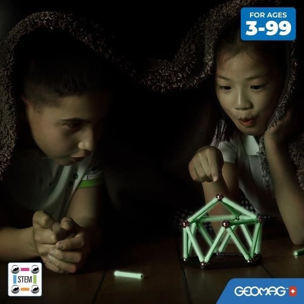 Byggesæt - GEOMAG - Glow Recycled - 25 dele - Selvlysende - Magnetisk - Genbrugsplast