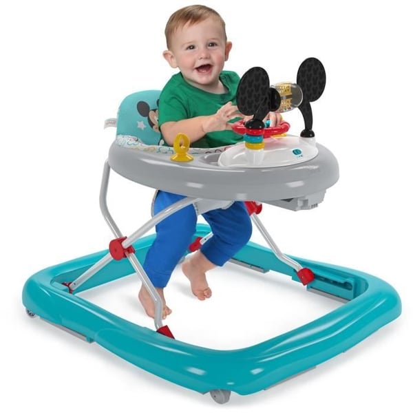 DISNEY BABY - MICKEY - 2-i-1 Sammenklappelig Gåvogn med Indbygget Aftageligt Aktivitetslegetøj, Musik, Lys, Justerbar Højde