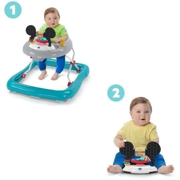 DISNEY BABY - MICKEY - 2-i-1 Sammenklappelig Gåvogn med Indbygget Aftageligt Aktivitetslegetøj, Musik, Lys, Justerbar Højde