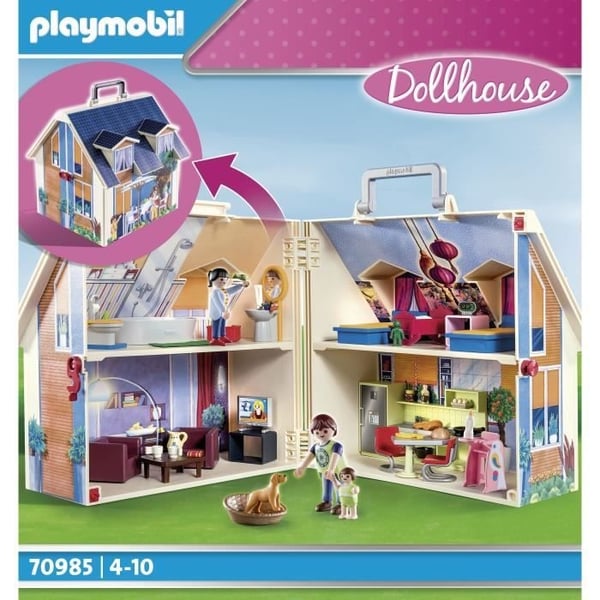 PLAYMOBIL 70985 Blåt Dukkehus, 3 Figurer, Tilbehør Inkluderet, 70985, Dukkehus, Traditionelt Hus