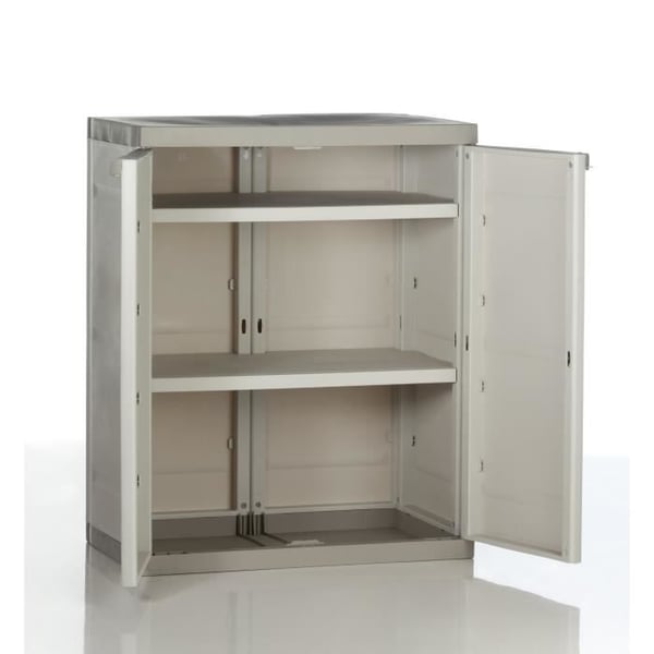 TITANIUM PLASTIKEN Lavt skab med 2 døre og hylder B70 x D44 x H88 cm Beige og taupe TITANIUM serie Indendørs/Udendørs