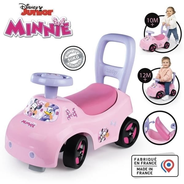 Smoby - 2 i 1 autostol til børn - Minnie - Opbevaring under sædet - Fra 10 måneder - Lavet i Frankrig