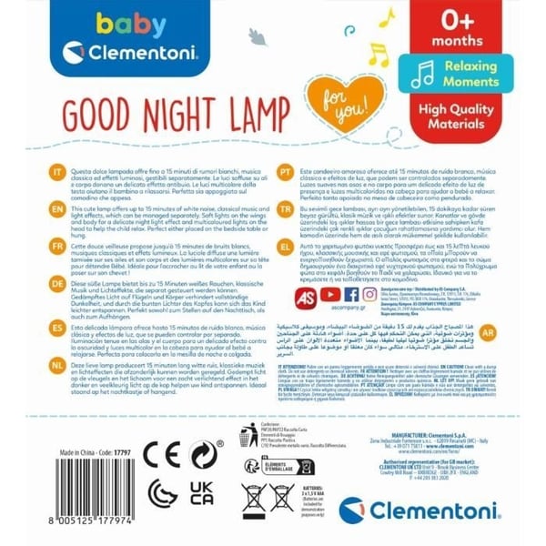 Ildflue Natlampe - Clementoni - Lys og Musik - Hvid - Blandet - Fra Fødsel - Batteri