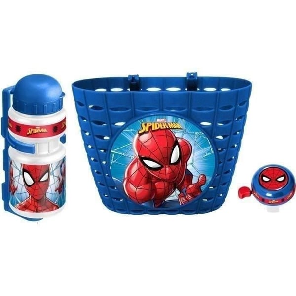 Spider-Man Kurv + Dåse + Ringeklokke Sæt - Til Børn 3 År og Opefter - Blå og Rød