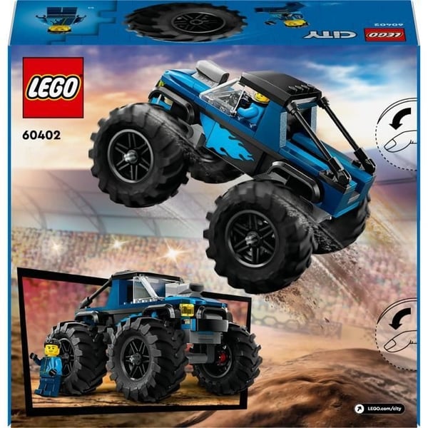LEGO 60402 City Blå Monstertruck, Terrængående lastbillegetøj og chauffør minifigur, gave til børn