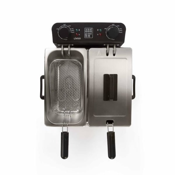 LIVOO DOC217 Dobbelt Frituregryde - 2 x 3 L - Rustfrit stål 3300W - Sort + Grå