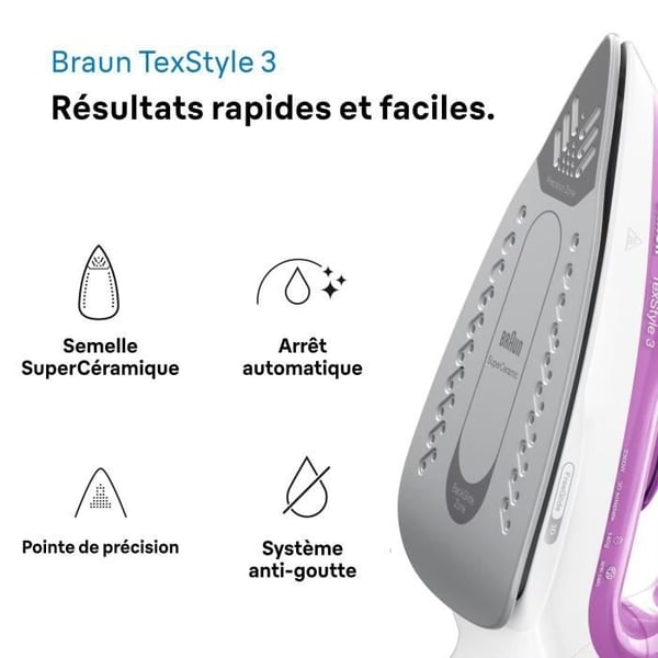 BRAUN FI3124 PU dampstrygejern - 2400 W effekt - Superkeramisk sålplade - 270 ml vandtank - Selvrensende