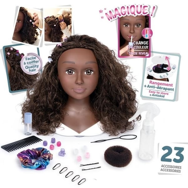 Smoby - Afro hårstylinghoved - Nem at style - 23 realistiske tilbehør - Varmefølsomme læber - Opbevaringsluge Smoby - Afro hårstylinghoved - Nem at style - 23 realistiske tilbehør - Varmefølsomme læber - Opbevaringsluge