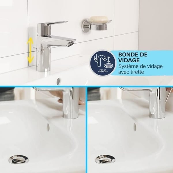 Etgrebs håndvaskarmatur - GROHE Start - 234552432 - Matsort - Størrelse M - Mellem tud - Vandbesparende - Udtræks- og bundventil