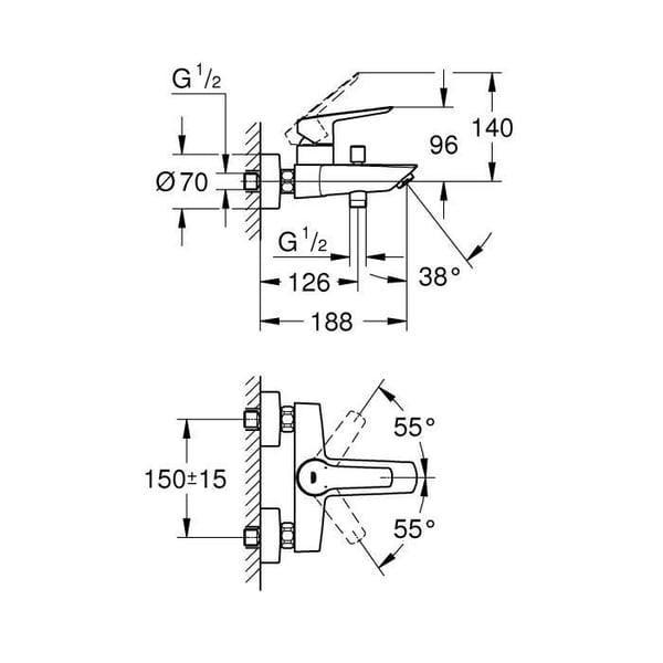 GROHE Start badekar-/brusearmatur - Krom - Automatisk omskifter - Vandbesparende - 23206002
