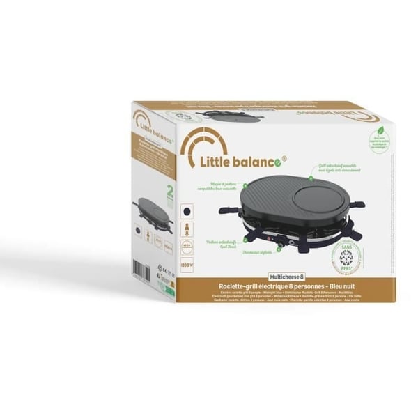 LITTLE BALANCE Raclette-maskine - Multi-oste - Op til 8 personer - Aftagelig grill-/crepeplade - Midnatsblå - 1200W