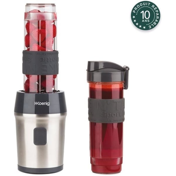 Miniblender - H.KoeNIG - SMOO9 - 300 W - 570 ml - Sort - 2 vandflasker medfølger - BPA-fri
