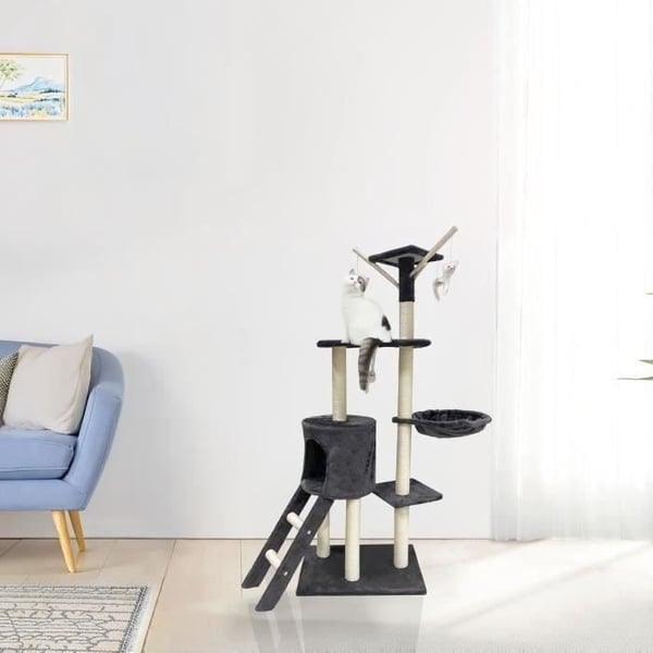 JIPSY mørkegråt kradsetræ 79 x 34 x 138 cm - 3 platforme, 1 siddepind, 1 niche, 1 trappe, kradsetræer