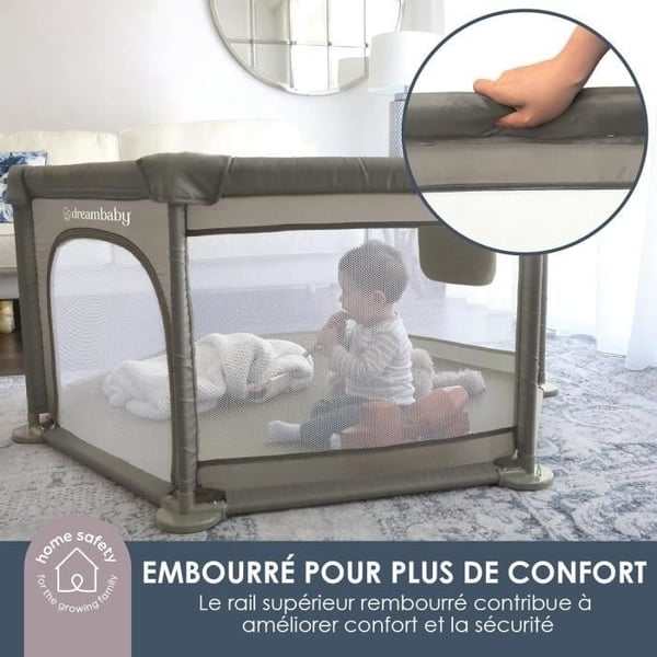 Explore Park - DREAMBABY - 6 sider med stofbund og polstret ramme - Ø 1,40 m - H 70 cm - Taupe