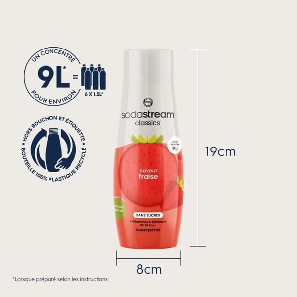 SODASTREAM Koncentrater - Pakke med 6 sukkerfri jordbærkoncentrater - Op til 54 liter drikkevarer - 440 ml