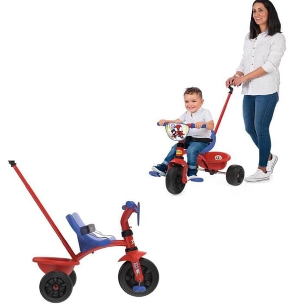 Smoby - Be Fun -kolmipyöräinen - Hämähäkki - Säädettävä 15 kuukaudesta 3 vuoteen - Vanhempien kahva säädettävissä 3 asentoon - Turvavyö