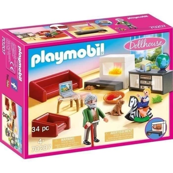 PLAYMOBIL 70207 Stue med pejs, Dukkehus Traditionelt Hus, 36 Dele, Alder 4+