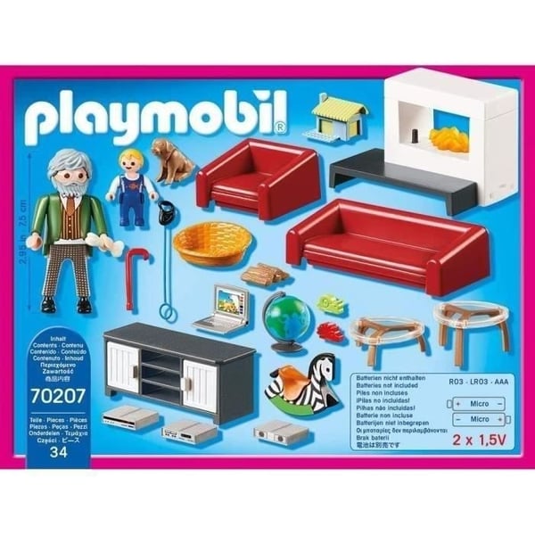 PLAYMOBIL 70207 Stue med pejs, Dukkehus Traditionelt Hus, 36 Dele, Alder 4+