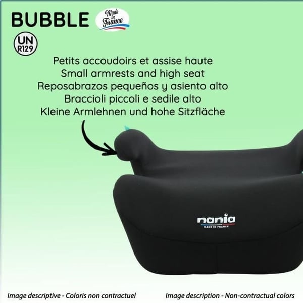 Autostol med booster - NANIA - Bubblefix - Gruppe 3 - Isofix - I-Size - 126-150 cm - Sort
