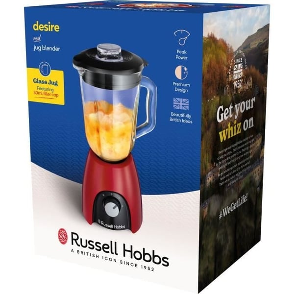 Blender - RUSSEL HOBBS - Desire Red - 650 W - 1,5 L kande - 2 hastigheder + pulsering - Rød