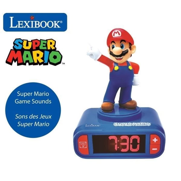 LEXIBOOK Digital Natlys Vækkeur - Super Mario - 3D Lys og Lyd - Blå og Rød - Børne