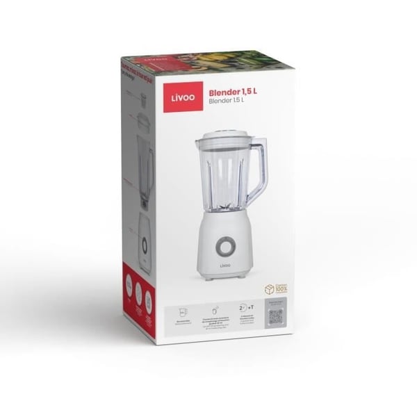 Blender - LIVOO - 1,5 L - 600 W - 22.000 o/min - 2 hastigheder - Turbo hvid