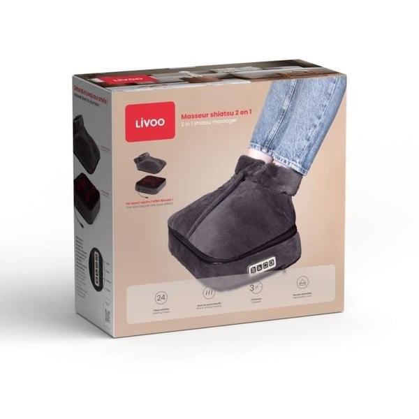 2 i 1 Shiatsu-massageapparat - LIVOO - DOS204 - Fødder og ryg - 24 massagehoveder - 3 hastigheder - Med eller uden varme - Grå