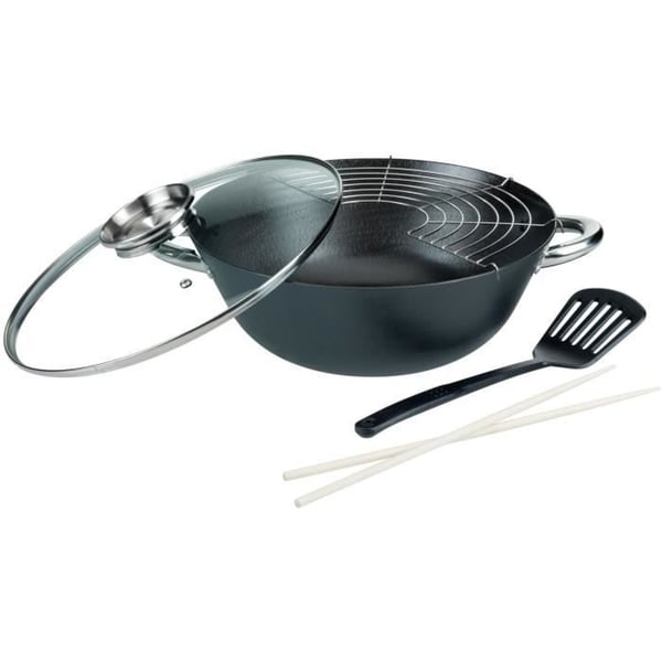 5-delt multifunktionswok - GSW - 860956 - Støbt stål - 32 cm - Velegnet til alle kogeplader inklusive induktion