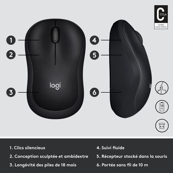 Hiiri - Langaton - Logitech - M220 Silent - Musta - Hiljainen