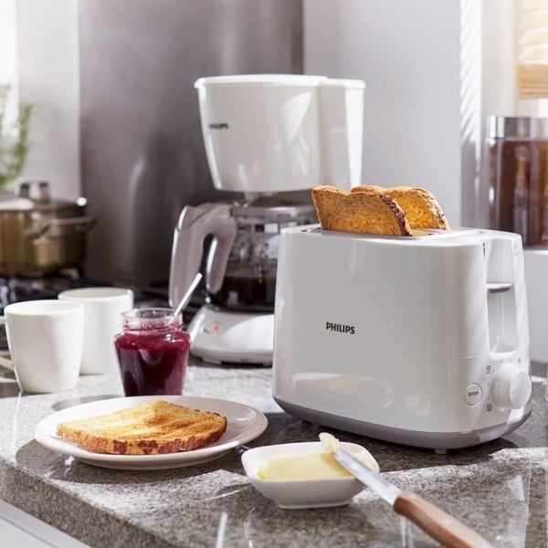 Brødrister - PHILIPS - HD2581/00 - 2 ekstra brede riller - 8 bruningsniveauer - 830 W - Kagevarmer - Hvid
