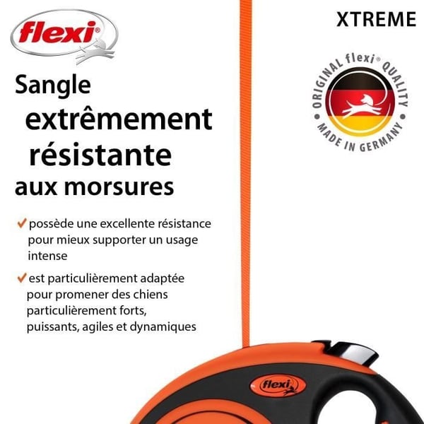 TRIXIE flexi XTREME stropline - Størrelse L - 8m - Sort og orange