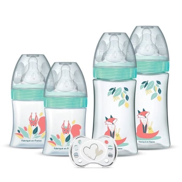 DODIE Setti, jossa 4 vastasyntyneen tuttipulloa pyöreillä koliikkia ehkäisevillä tuttiosilla (2 x 150 ml ja 2 x 270 ml) + vastasyntyneen tutti